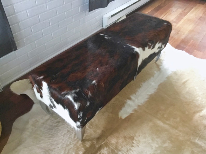 Genuine Tricolor Cowhide Bench Furniture Hair On Hide Ottoman Etsy