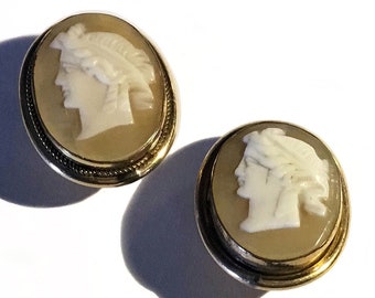 Antique c1870 Victorian Hardstone Agate Cameo Cufflinks