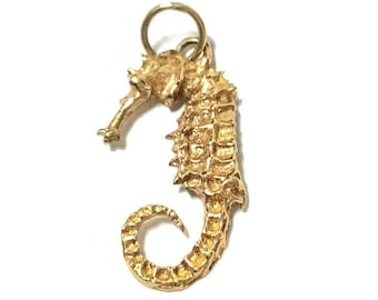 14k Seahorse Charm or Pendant, Yellow Gold, 1 3/16” Tall, 2.1 Grams
