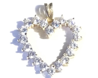 White CZ’s & 14k Yellow Gold Open Heart Pendant