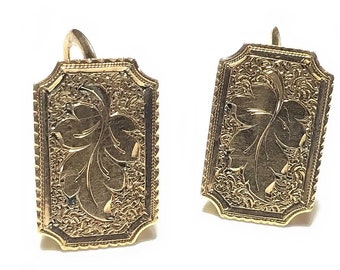 Antique VIctorian Gold Filled on Sterling Hand Engraved Screw Back Earrings