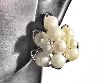 Woven 14k & White Akoya Pearl Earrings with 10k Backs Signed PSCO, Leaf Shape