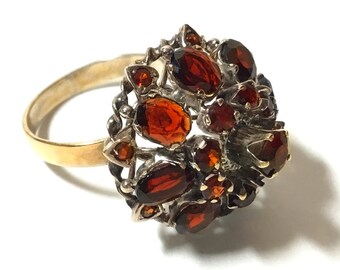 Antique 8K Yellow Gold Large Garnet Cluster Ring