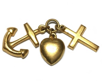 9K Faith, Hope & Charity Christian Symbols Pendant/ Charms in Yellow Gold