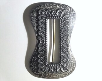 Large Antique Victorian Sterling Sash Buckle, Hand Engraved