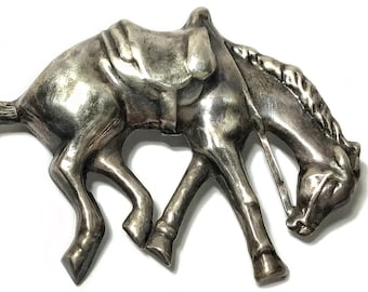 1940s Sterling Silver Equestrian Prancing Horse with Saddle Brooch