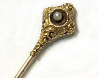 14K Victorian Rococo Revival Gold Stickpin Signed Enos Richardson