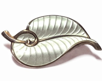 1950s Andresen & Scheinpflug, Norway Sterling and  Enamel Leaf Brooch