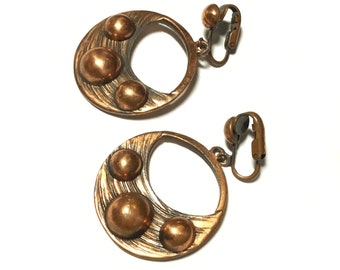 Signed Rebajes Modernist Copper Dangle Earrings, 1950s
