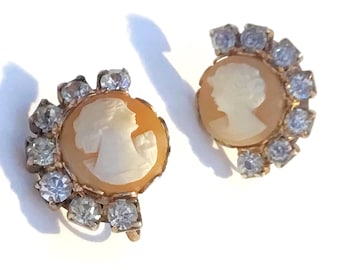 Victorian Revival Shell Cameo Screw Back Earrings