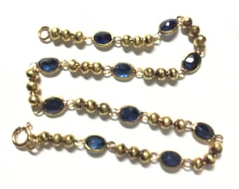 Faceted Oval Blue Sapphires & 18k Yellow Gold Beads Bracelet