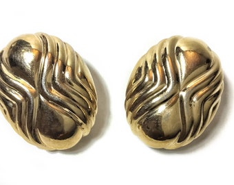 Signed Ciner Large Gold Plated Geometric Art Deco Design Clip Earrings