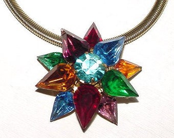 Signed Coro Multicolored Star Pendant Retro Necklace, c1940