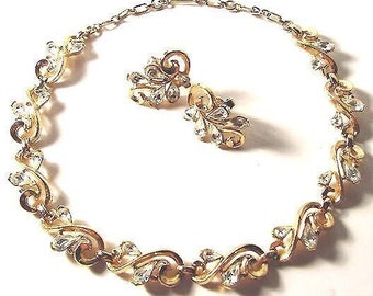 Signed Trifari Retro Rhinestones Set, 1940s-50s