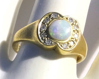 Precious Opal & Diamonds 14k Yellow Gold Ring, Size 4.75