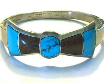 Taxco, Mexico 950 Silver Turquoise and Jasper Bangle Bracelet
