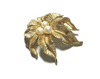 Signed Mazer by Jomaz c1970s Coconuts & Palm Tree Brooch