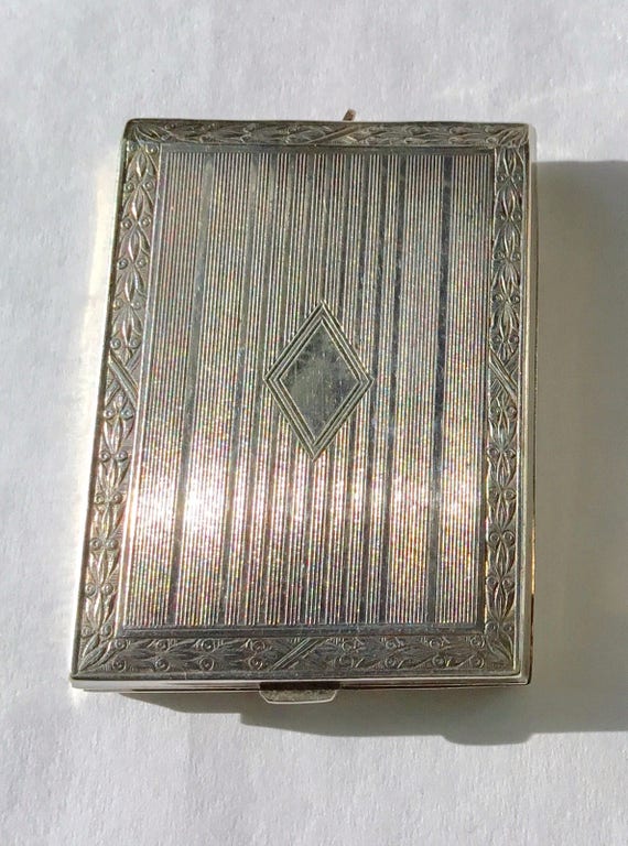 1920s Art Deco Match Safe Engraveable Locket, Sil… - image 2