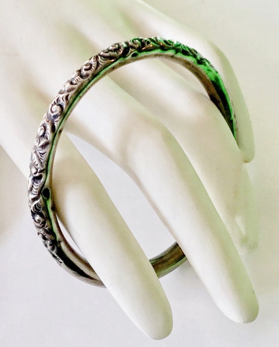 Signed Victorian Repousse Sterling Childs Bangle Brac… - Gem