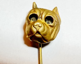 C1900 Antique Bulldog Face with Rhinestone Eyes Stickpin