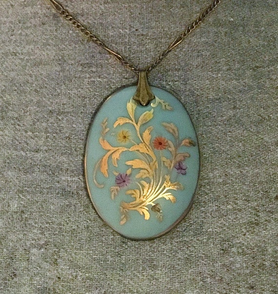 Antique Edwardian Porcelain Pendant Necklace, Hand