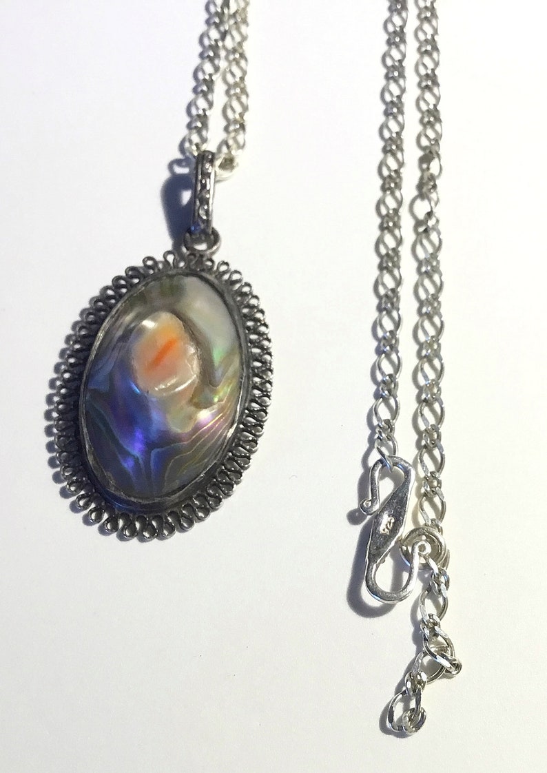 Arts and Crafts c1900 Antique Colorful Blister Pearl Sterling Silver Pendant and Chain Necklace