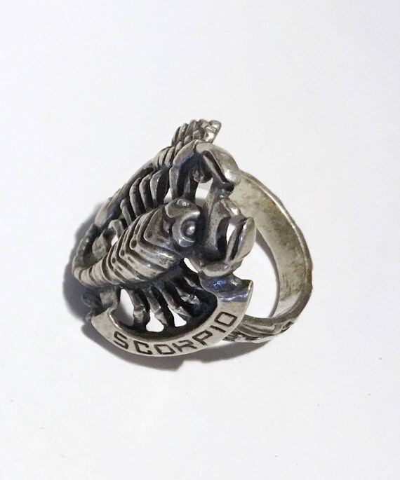 Large Sterling Scorpio/ Scorpion Zodiac Ring, c19… - image 5