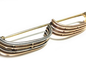 14k Rose & White Gold Antique Art Deco Handmade Bar Pin/ Brooch