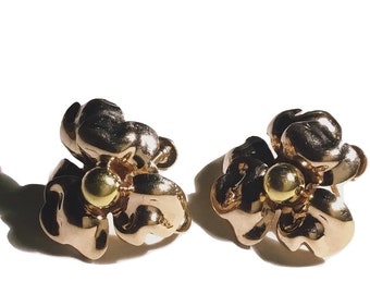 Victorian 14k & 10K Rose Gold and Yellow Gold Pansy Flower Earrings