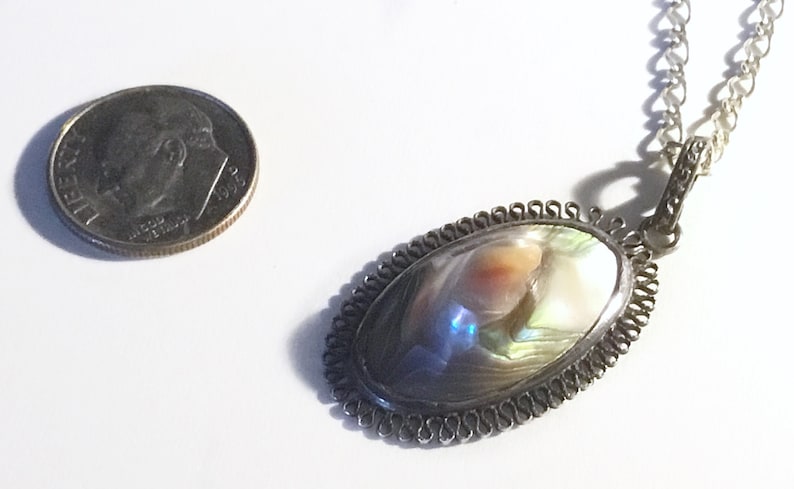 Arts and Crafts c1900 Antique Colorful Blister Pearl Sterling Silver Pendant and Chain Necklace