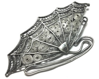 European Sterling Fine Filigree Butterfly in Profile Brooch