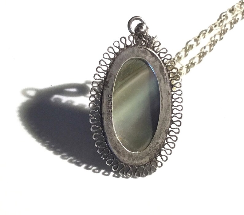Arts and Crafts c1900 Antique Colorful Blister Pearl Sterling Silver Pendant and Chain Necklace