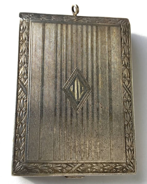 1920s Art Deco Match Safe Engraveable Locket, Sil… - image 5