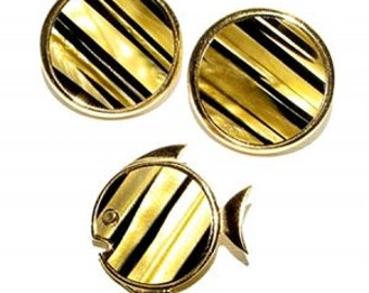 1960s Modernist Signed Trifari Fish Set with Tigers Eye Gemstones