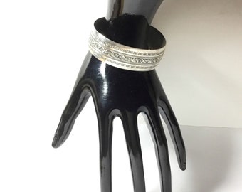 Vintage Sixties Signed Danecraft Sterling Silver Wide Floral Danecraft Cuff Bracelet