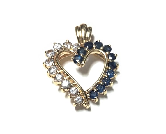 Signed 10k Yellow Gold Natural Sapphire Heart Pen… - image 1