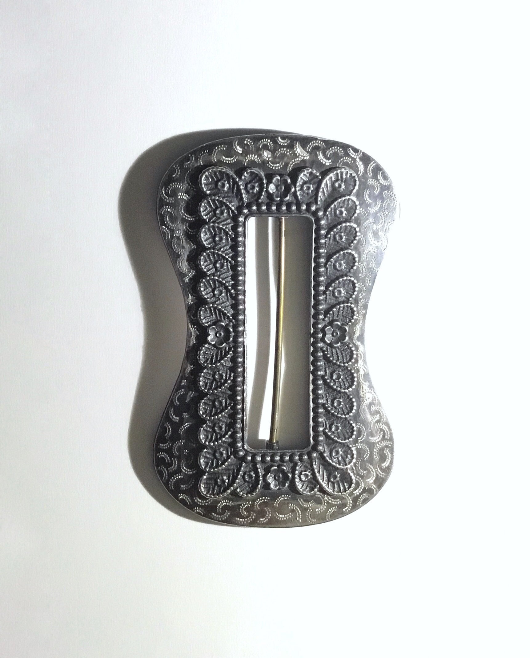 Large Antique Victorian Sterling Sash Buckle, Hand Engraved 