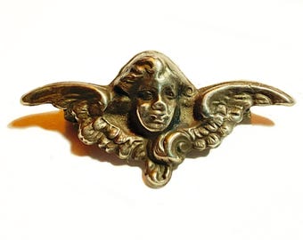 Antique Art Nouveau Sterling Front Winged Small Angel Brooch