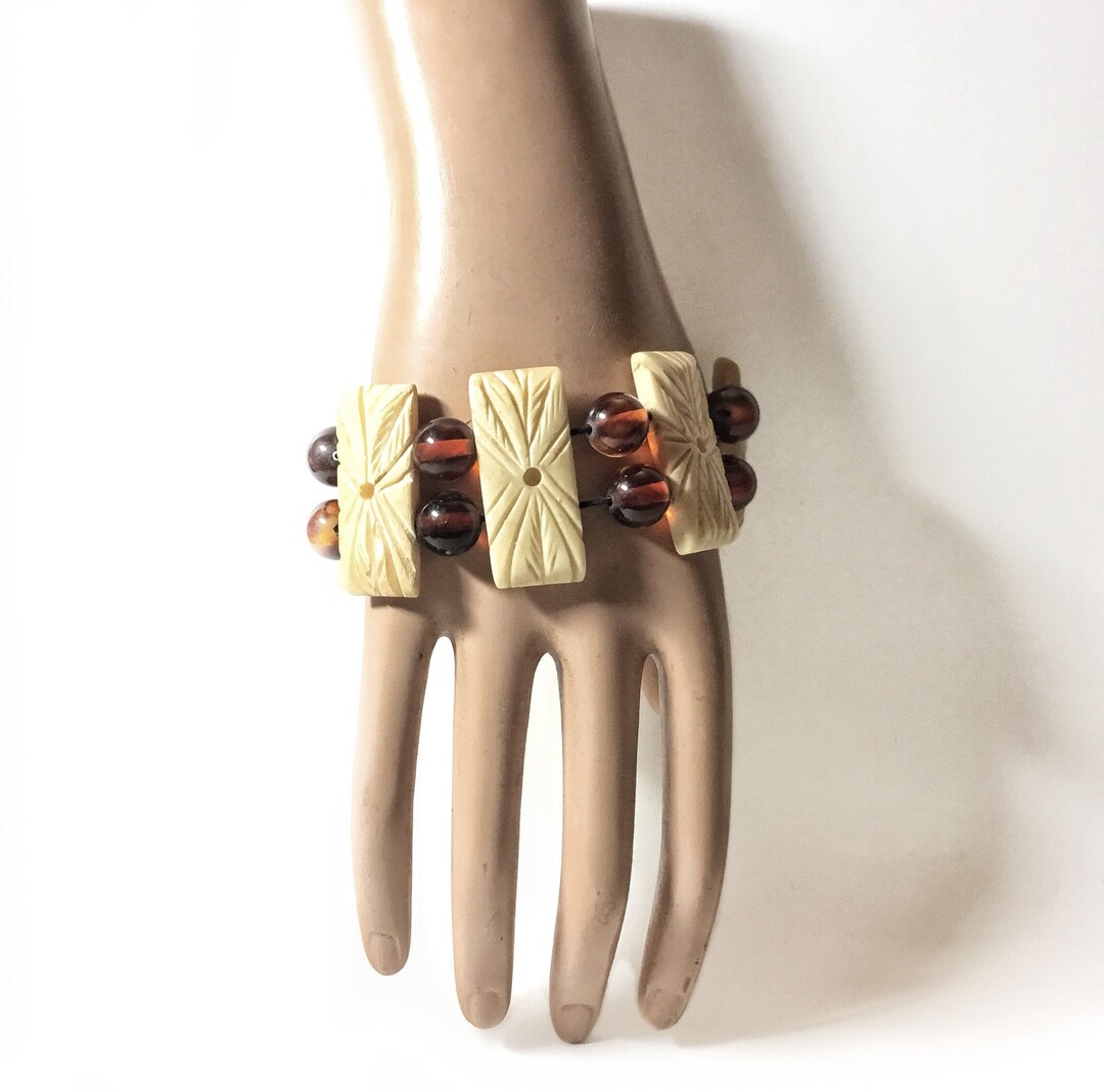 Orange Black Art Deco Czech Bead 20s Style Bracelet - The Decoist main image 1