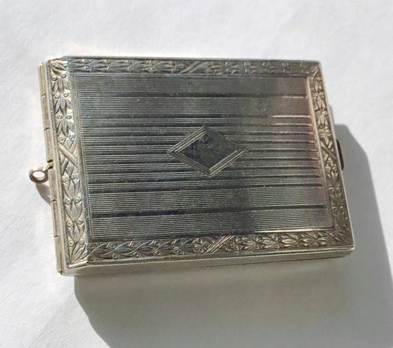 1920s Art Deco Match Safe Engraveable Locket, Sil… - image 1