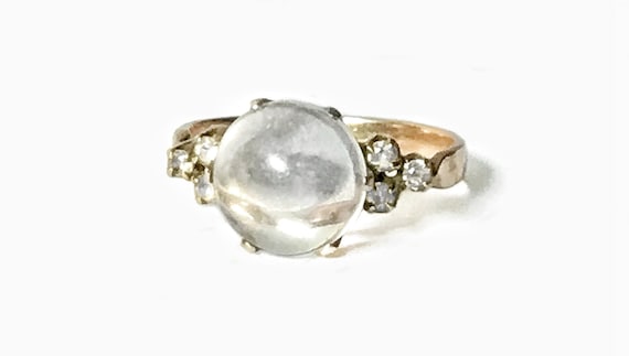 Antique VIctorian 9K Rose Gold Rock Crystal Ring,… - image 1