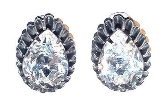 Signed Hattie Carnegie Large Rhinestone Earrings,… - image 1