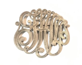 Antique Edwardian Handmade Sterling Silver Monogram “FHM” Initials Sash Brooch