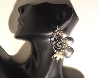 Artisan Made Large Sterling Silver & Freshwater Pearls Bridal Earrings