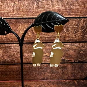 Corgi splat sploot enamel earrings with heart studs