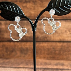 Crystal rhinestone Mickey Minnie head earrings