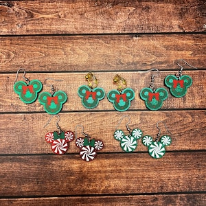 Christmas mouse wreath and peppermint earrings - pierced or clipon