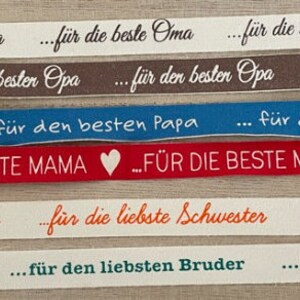 2m Baumwollband 1,45 EUR/m Mama, Papa, Oma, Opa, Bruder, Schwester 15mm bedruckt Bild 2