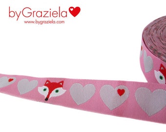 3m Webband (1,80 EUR/m)byGraziela Herzen mit Fuchs, rosa-grau