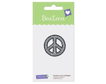 Aufbügler Peace Glitzer silber BeaLena Applikation 3,5 cm